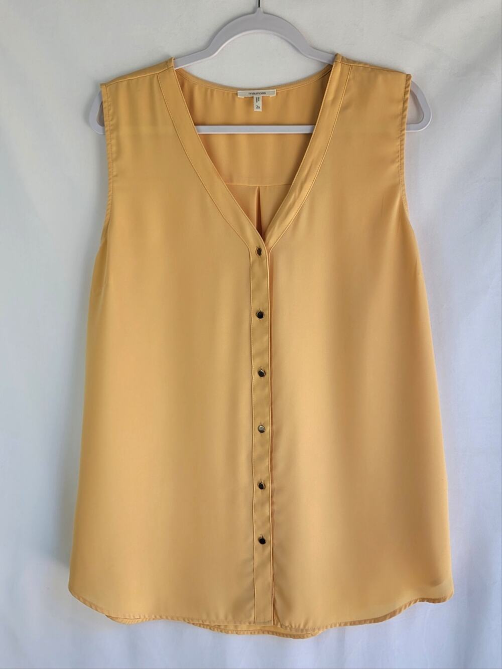 MAURICES Maize Yellow with Gold Button Down Sleeveless V-Neck Tank Top Size 2XL